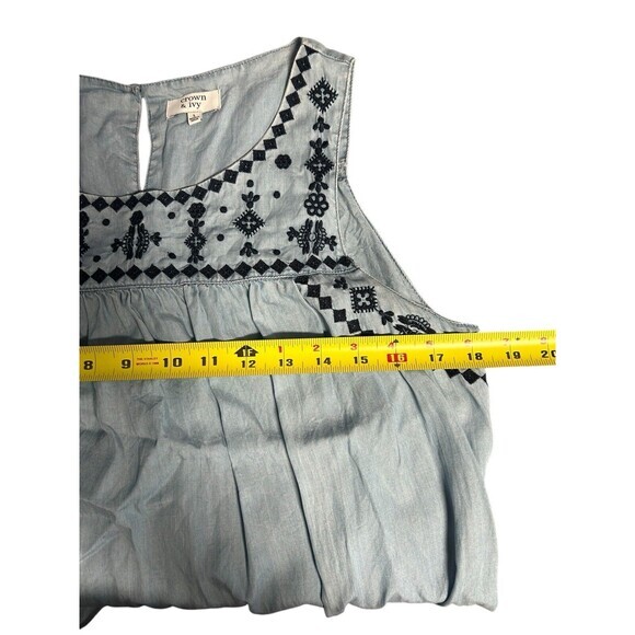CROWN & IVY Blue Jean Dress Size Large L Embroidered Sleeveless Boho … - Picture 6 of 8